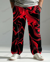 Red Quicksand Print Men's Loose-fit Plus Size Autumn And Winter Straight Long Trousers